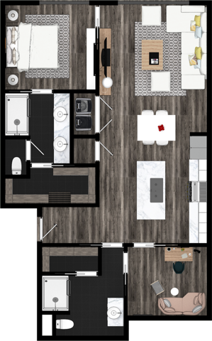 Unit D - Two Bedroom Floor Plan - 3525 Normandy closed