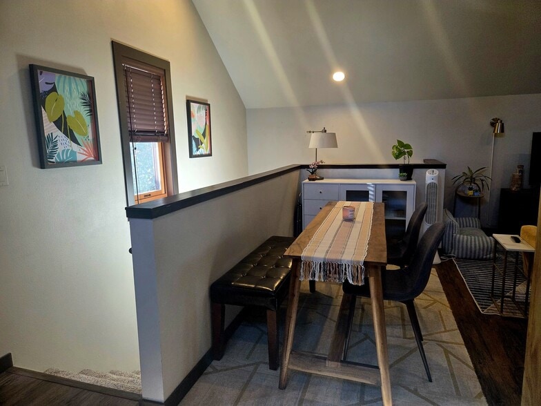 View from kitchen to seating as set up by previous tenant. - 6864 Ne Oregon St