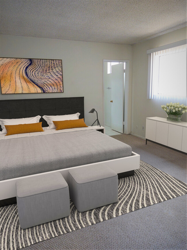 staged master bedroom - UNIQUE 6 UNIT BLDG.