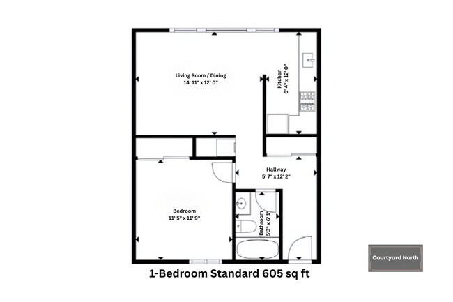 1x1 Standard l 605 sq ft l Courtyard North - Courtyard North Apartments