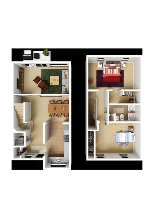 2 Bed Townhouse with Fireplace - Partial Model w/ Furniture - Woods Mill Park Apartments & Townhomes
