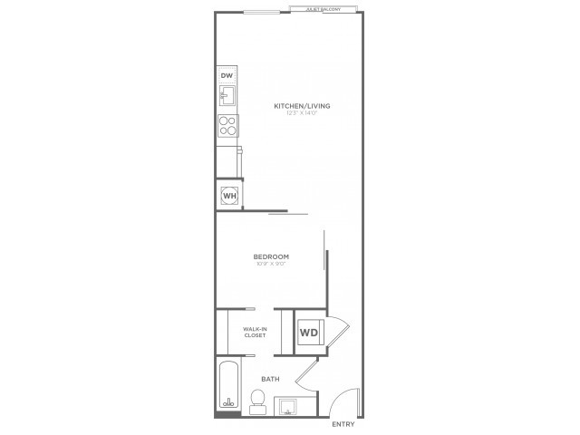 One Bedroom One Bath (618 SF) - The Aspen