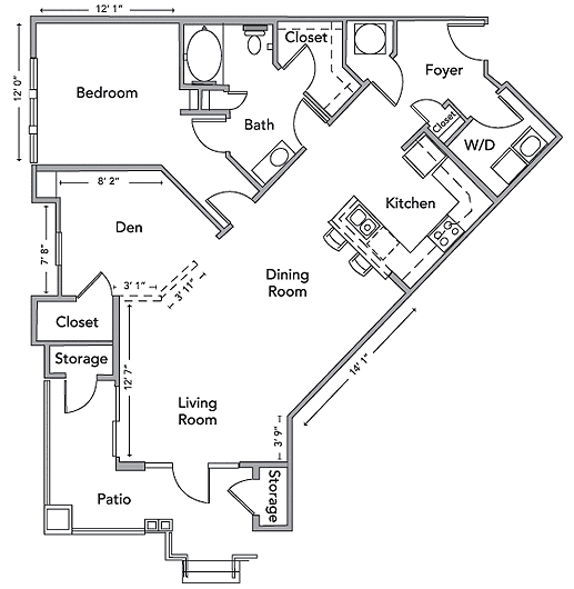 The Russell Floor Plan - 1BR/1BA - The Blvd at Anson