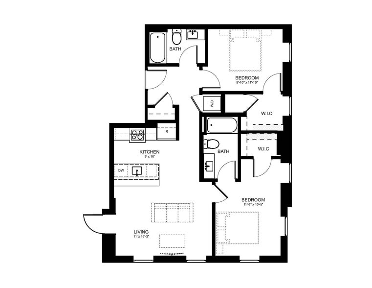 Explore this contemporary apartment layout designed for modern living. - The Loop at Midtown