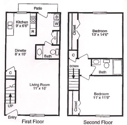 Two Bedroom Townhome - Eastwyck Apartments