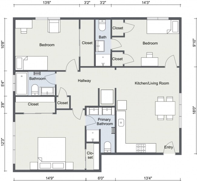 Floorplan - Duplet at Hillcrest | Modern Studio, 1 & 3 Bedroom Apartments
