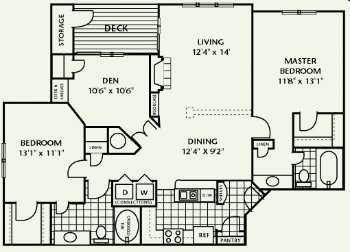 2 bedroom, 2 bathroom with Den - Crescent Arbors Apartment Homes