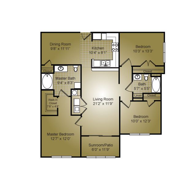 3 Bedroom / 2 Bath / 1235 Sq.Ft. - Legacy at Manchester Village