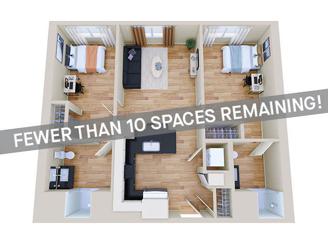 2x2 Large A - Fewer Than 10 Spaces Remaining! - HERE Reno Student Apartments