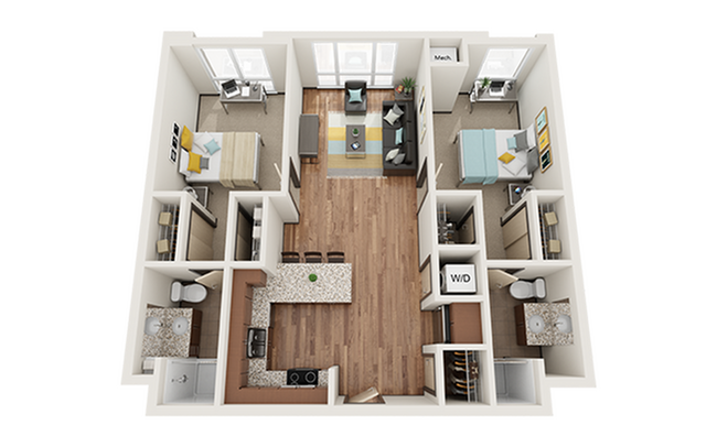 B4-2x2-Floor-Plan-The-Knoll-Dinkytown-Student-Apartments-Minneapolis-MN - The Knoll Dinkytown