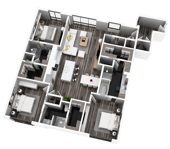 Unit C - Three Bedroom Floor Plan - 3525 Normandy closed