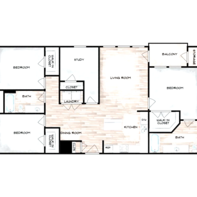 3x2, 1,444 SqFt - Summit at Hirsch Road