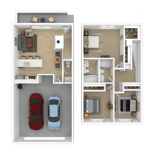 3-Bedroom 2.5-Bathroom floorplan - Canyon Springs Townhome Apartments