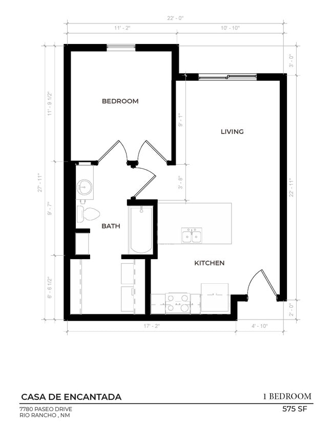 One Bedroom - 575 SF - Casa de Encantada Senior Apartments