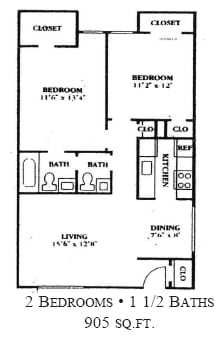 Floor Plan, 905 SF - Bella Oaks