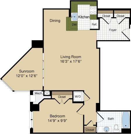 Emerson - 1 Bedroom - 1 Bathroom - Parc Rosslyn Apartments