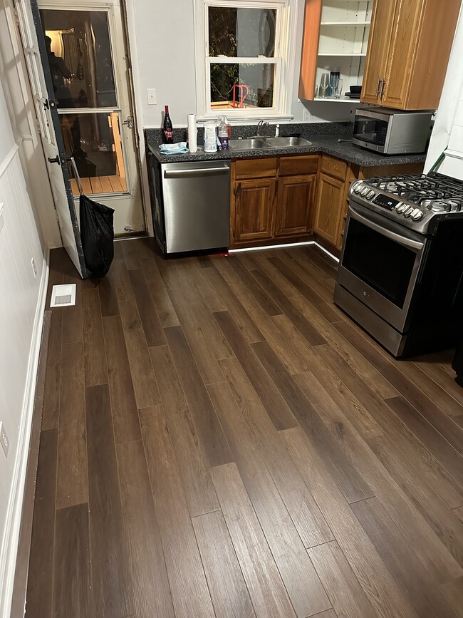 Kitchen with new LVP floors, new sink & garbage disposal - 424 1/2 S Pine St