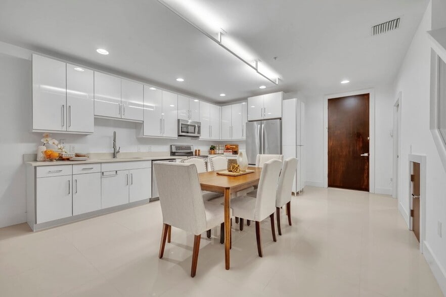 Flat-panel high-gloass white cabinetry, quartz counters - 438 W Swoope Ave