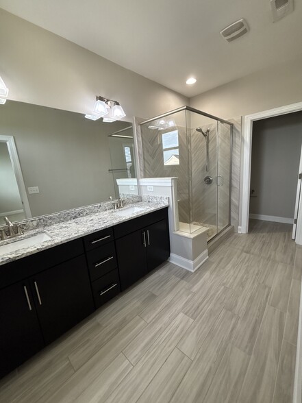 Master bathroom with double sink and shower - 2631 Statesville Ave