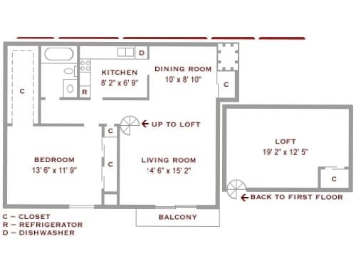 1 bed loft - Pheasant Run Apartments
