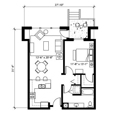 1BR/1BA - The Vaux
