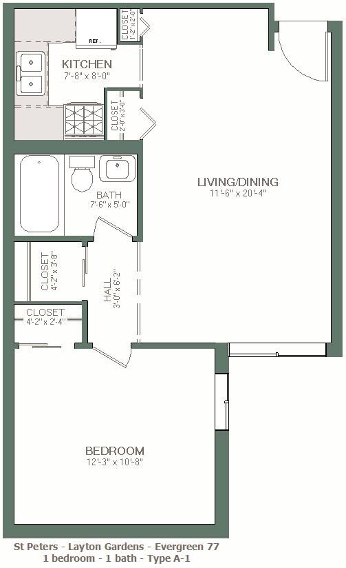 Type A1 Floorplan - Evergreen Square - 62+ Senior Housing