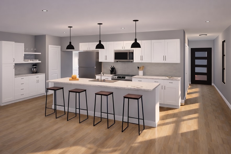 Modern kitchens with quartz countertops and stainless applainces - The Retreat @ French Creek