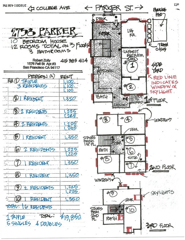 10 QUIET BRMS:3 FLS-3 BATHS - 2738 Parker St