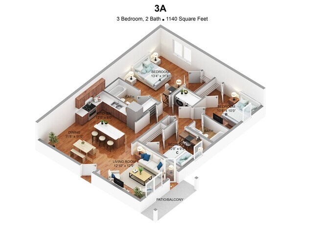 3x2 Floorplan - Calhoun Lodge East