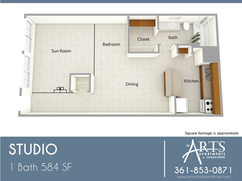 Studio 1 Bath 584 SF - The Arts at Ocean Drive