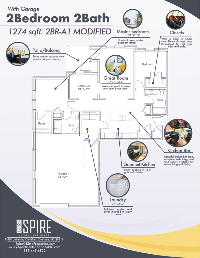 2BR w/Oversized Garage - 1274 sq. ft. - Spire Apartments