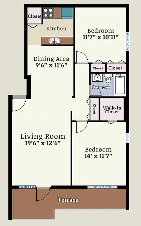 2 Bedroom Terrace - Woodmere Apartments