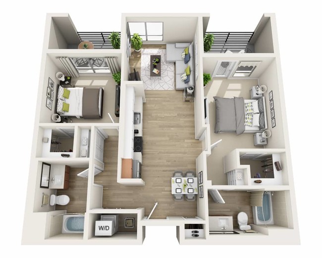 Two Bedroom B2A Floor Plan - Katella Grand