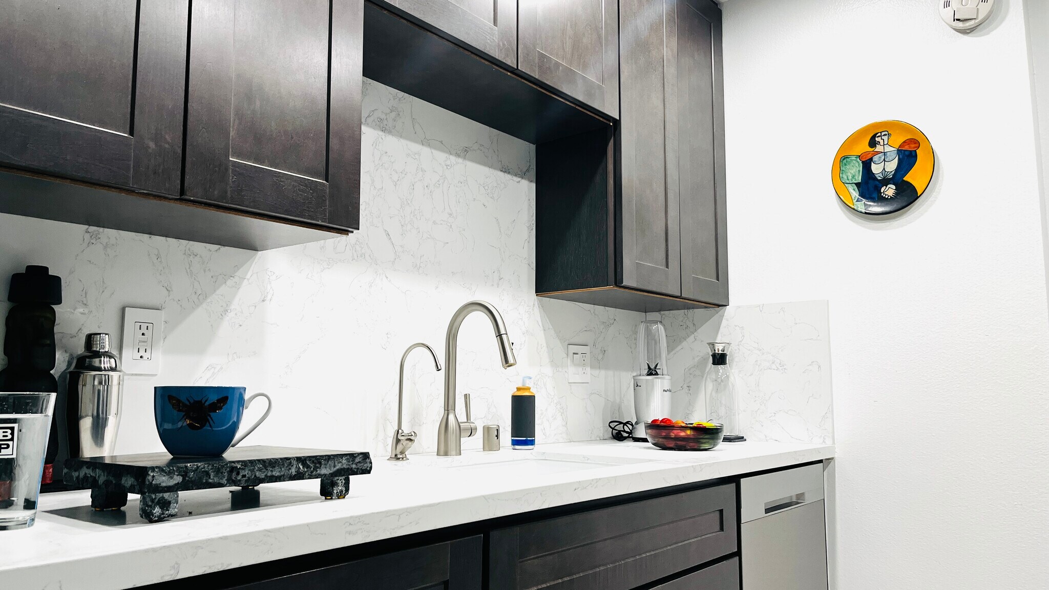 New kitchen with stainless steel refrigerator, dishwasher, stove with built-in air fryer, microwave - 6600 Warner Ave