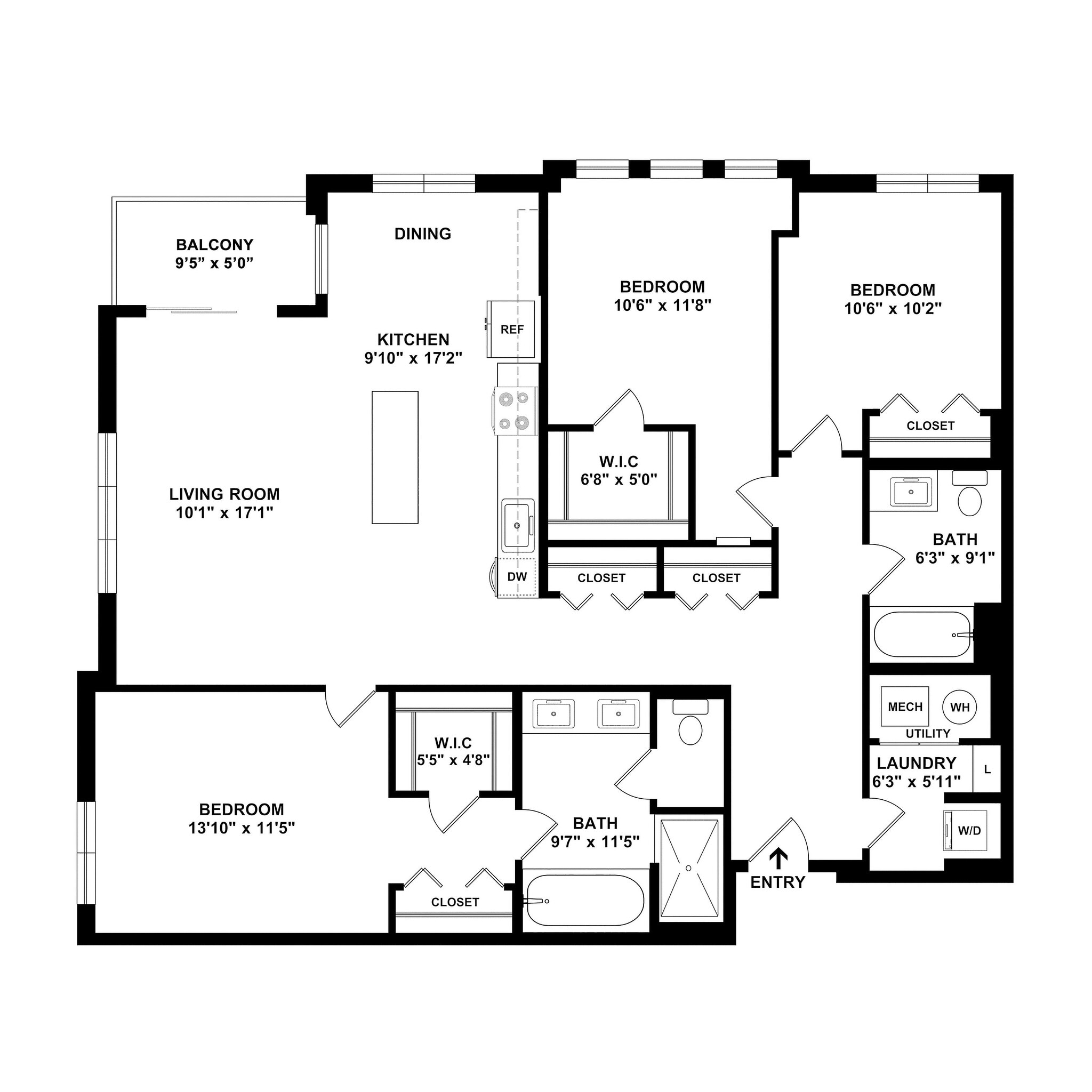 C2 Floor plan W Dimensions - Courthouse Square Apartments