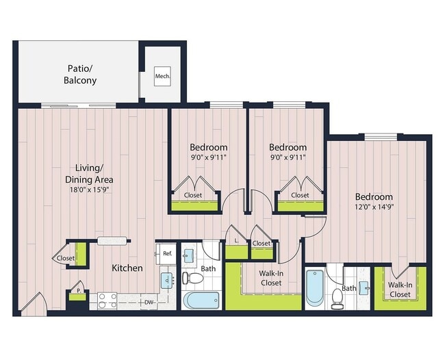 C1-60 Three Bedroom Floor Plan - Creekside Village I