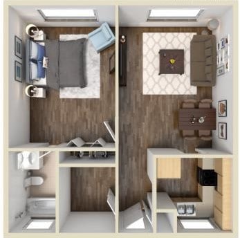 1/1 Floor Plan - 12920 Haverford Rd