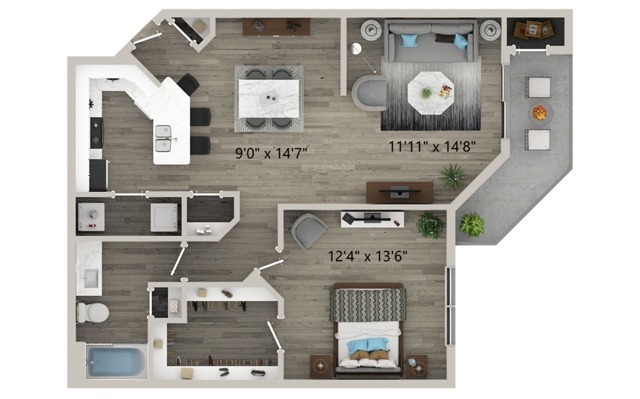 One Bedroom One Bath Floor Plan - Halston on Frankford