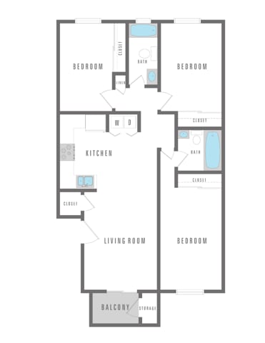 3 Bedroom 2 Bath 1095 sqft - Regency Heights