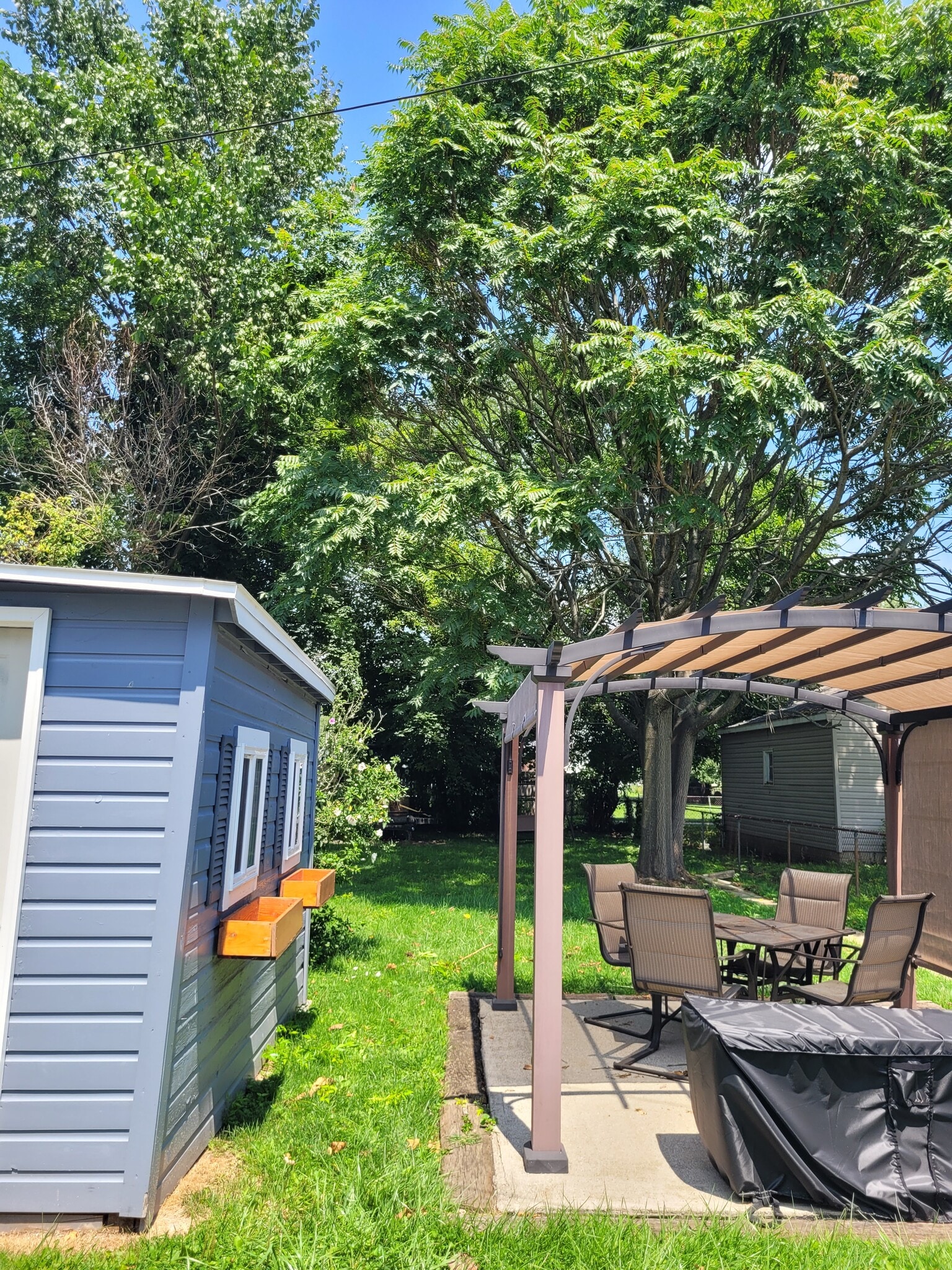 Pergola next to garage. Lots of trees to shade the backyard. - 711 E 6th Ave