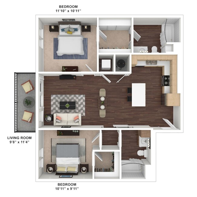 Sun Valley, 2 bed x 2 bath, 972 sq. ft. - Cortland South Meridian