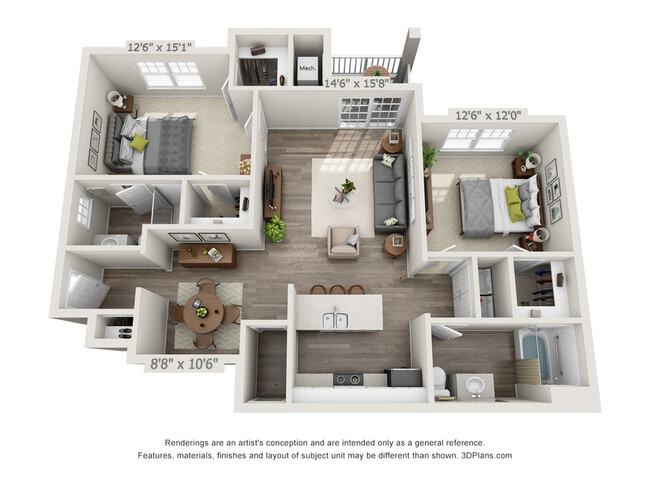 Two bedroom with garage - 1,143 square feet - The Glades