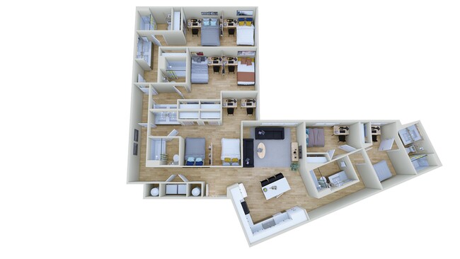 Beds A, B & C - Premium Double | Beds D & E - Single - Identity Davis Student Apartments