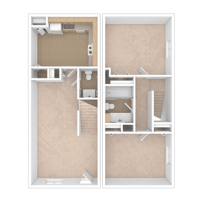 Two Bedroom Townhome - 864 sq. ft. - Beechwood Terrace - Beechwood & Beechwood Terrace Apartments