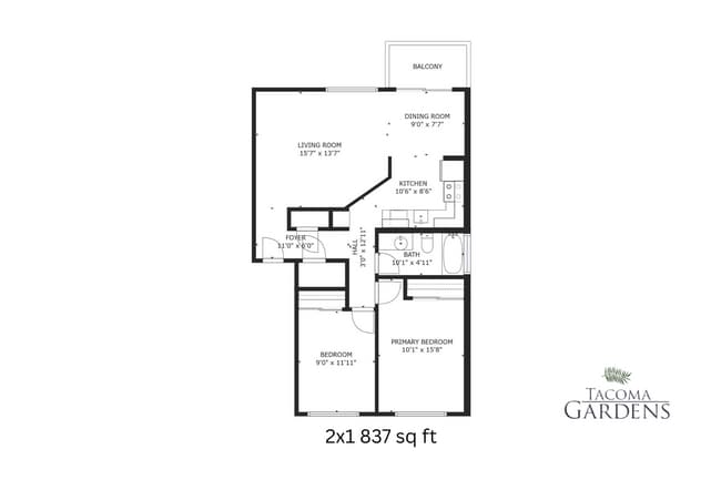 2x1 l 837 sq ft l Tacoma Gardens - Tacoma Gardens Apartments
