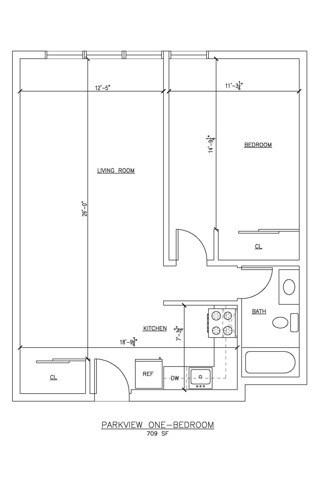 One Bedroom Floor Plan - Parkview