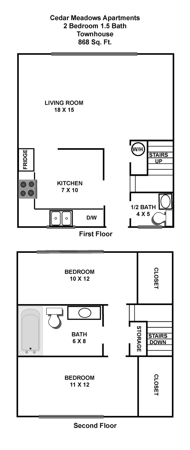 2BR/1.5BA Townhome - Cedar Meadow