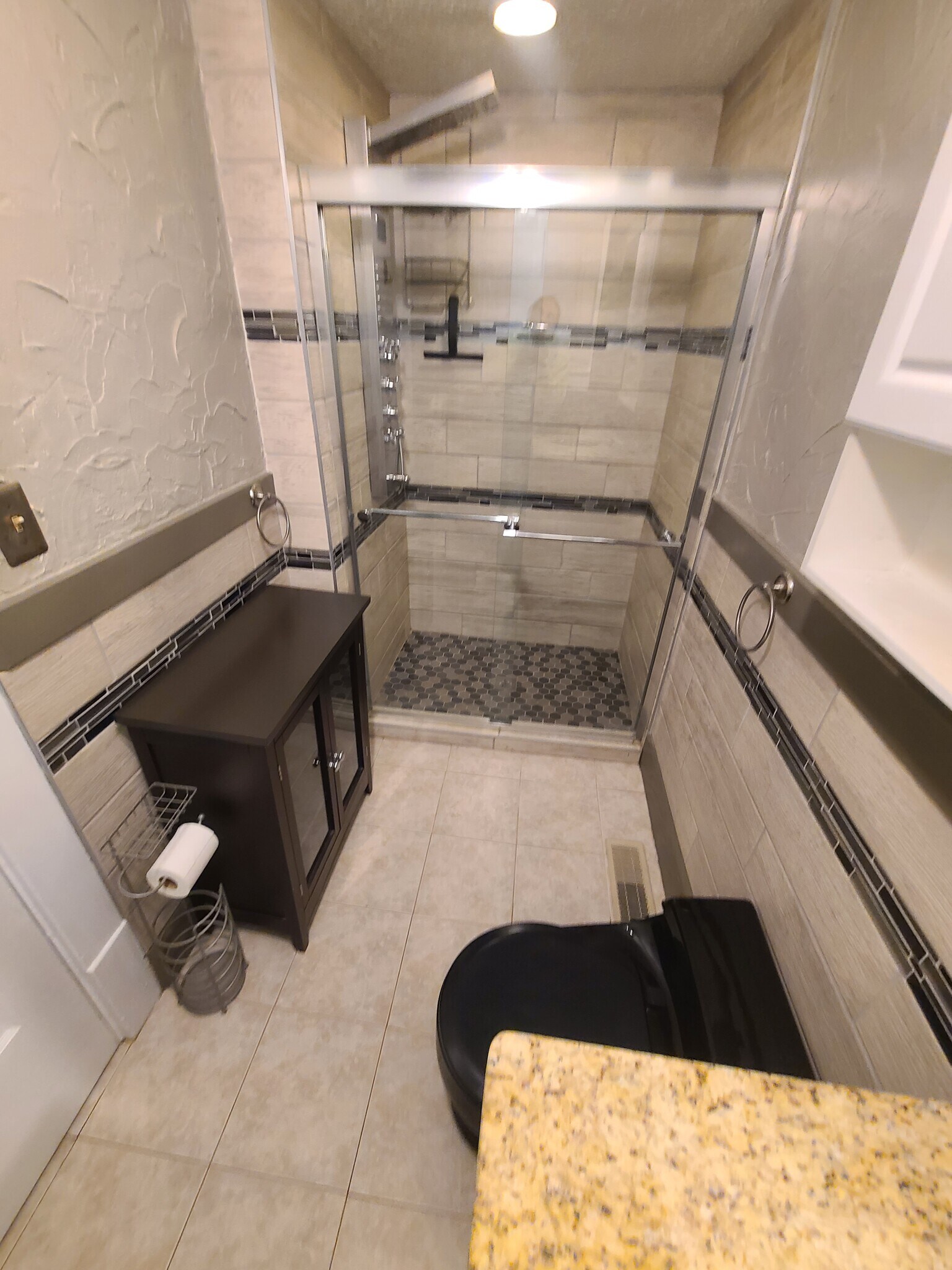 Bathroom from opposite side features the spa shower and glass doors to the tiled shower - 122 Edgerton Rd