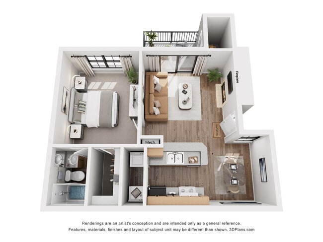 Birch Floor Plan | 1 Bedroom 1 Bath | 672 sq ft | Cottonwood Apartments in Salt Lake - Cottonwood Apartments