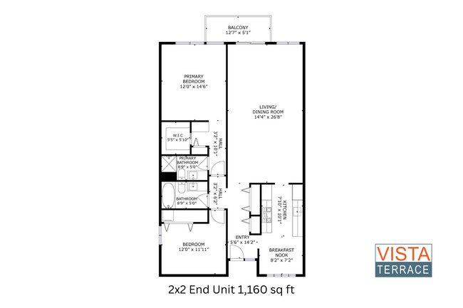 2x2 End Unit l 1,160 sq ft l Vista Terrace - Vista Terrace Apartments